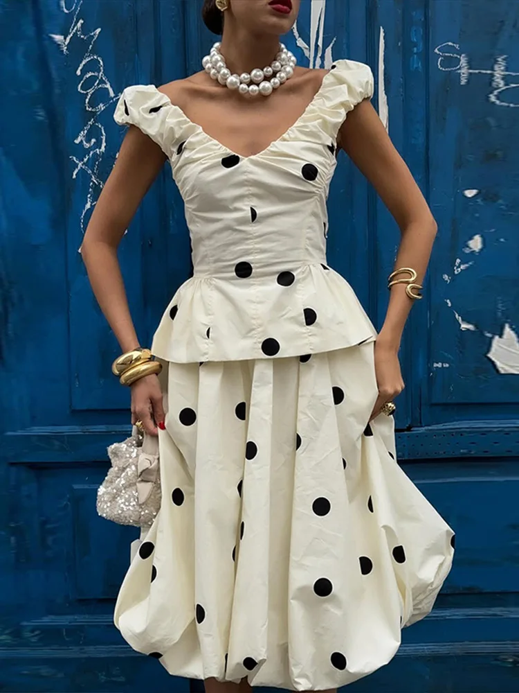 Women Formal Wear For Summer - Elegant Polk Dot Women's Vest Skirts