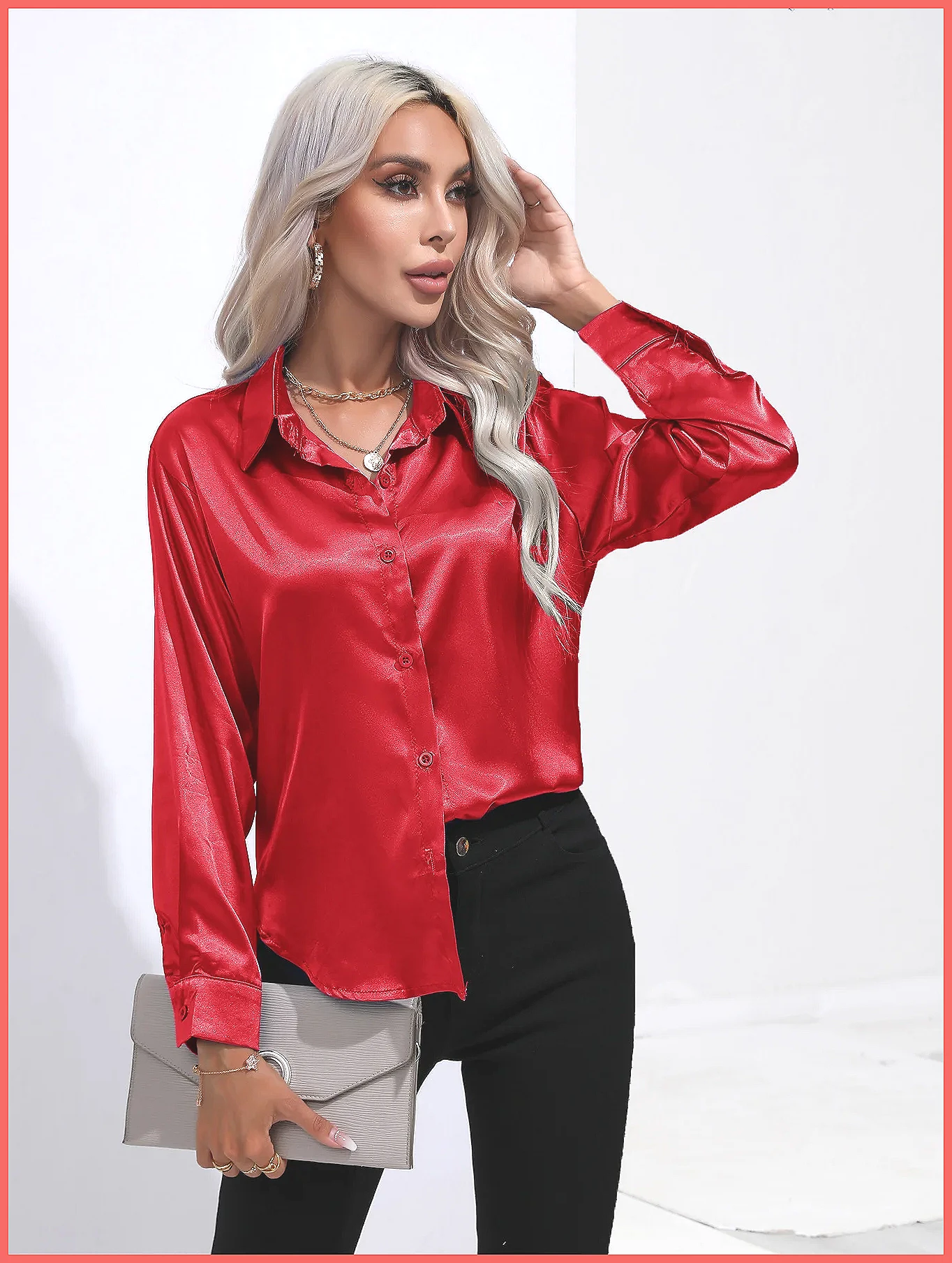 Silk Blouse Button - 2025 Spring Summer Satin Shirt for