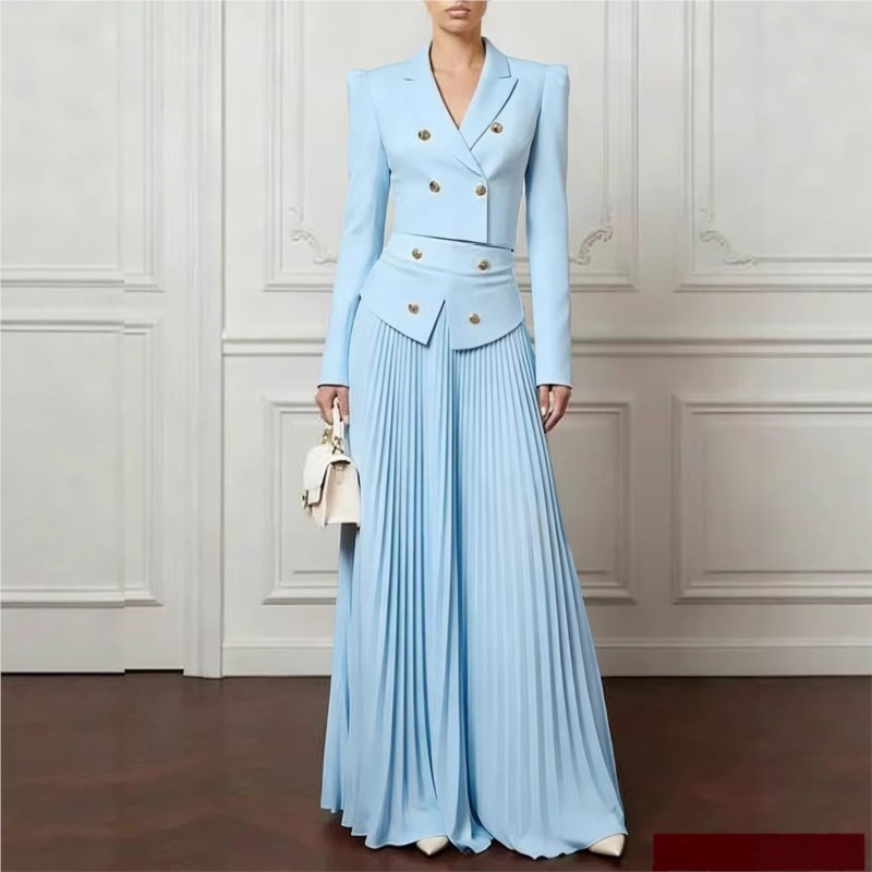Women Formal Wear For Summer - Elegant Temperament 2-Piece Set Lapel Button