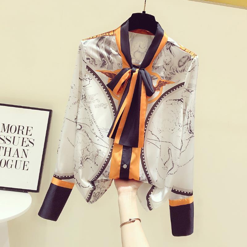 Female Korean Printing Chiffon - Silk Blouse Button review and price