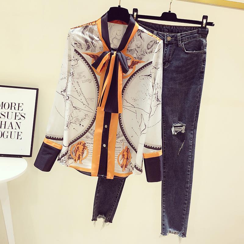 Female Korean Printing Chiffon - Silk Blouse Button review and price