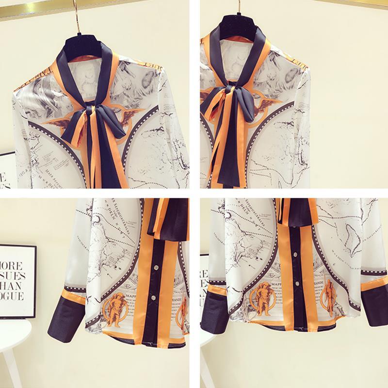 Female Korean Printing Chiffon - Silk Blouse Button review and price
