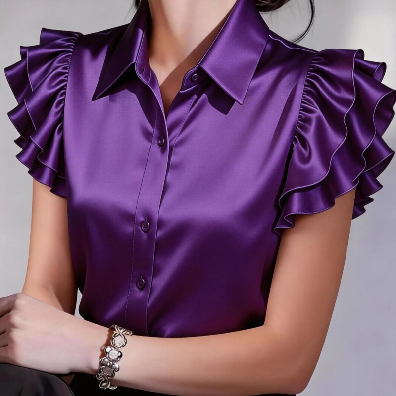 Casual Ruffle Short Sleeve Blo - Silk Blouse Button review and price
