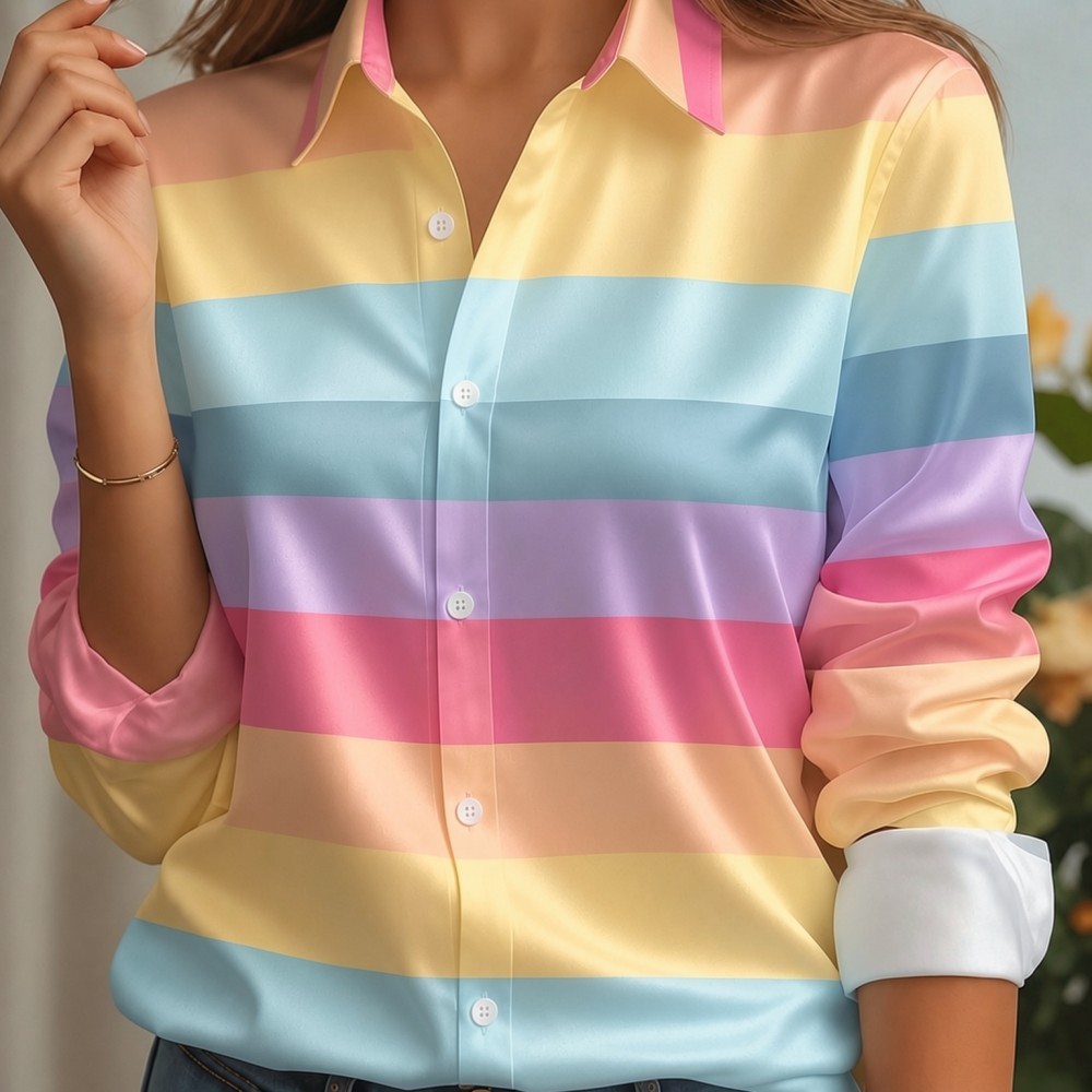 Women Satin Lapel Collar Shirt - Silk Blouse Button review and price