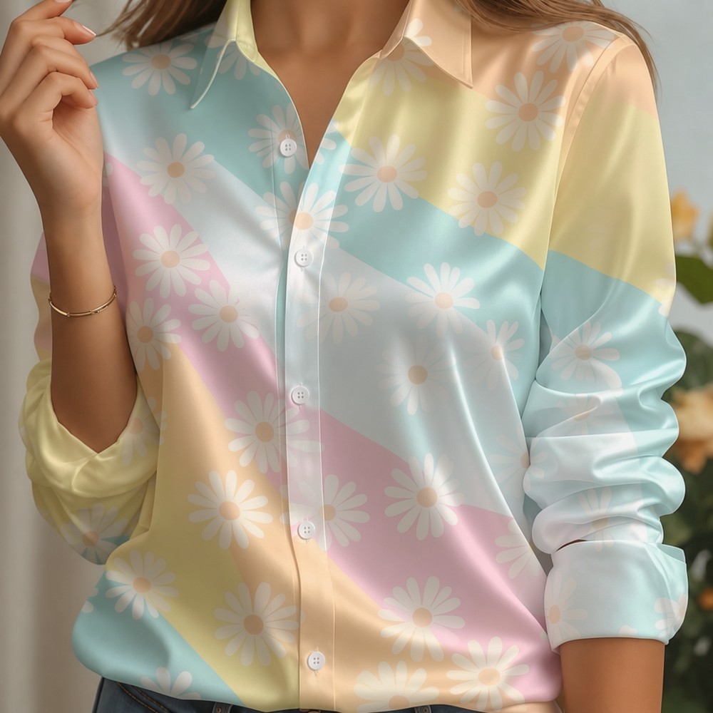 Women Satin Lapel Collar Shirt - Silk Blouse Button review and price