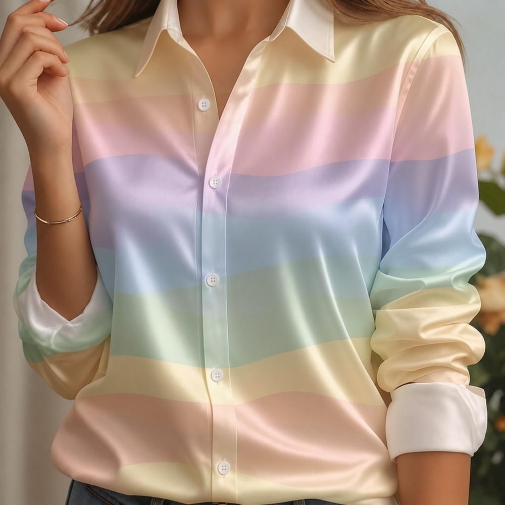 Women Satin Lapel Collar Shirt - Silk Blouse Button review and price