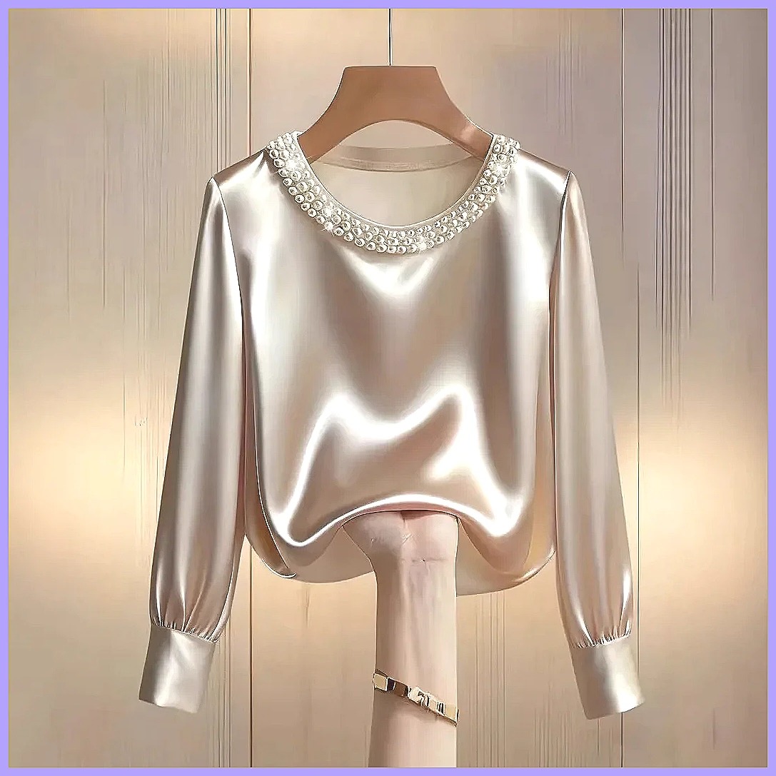 Elegant Beaded Satin Blouse fo - Silk Blouse Button review and price