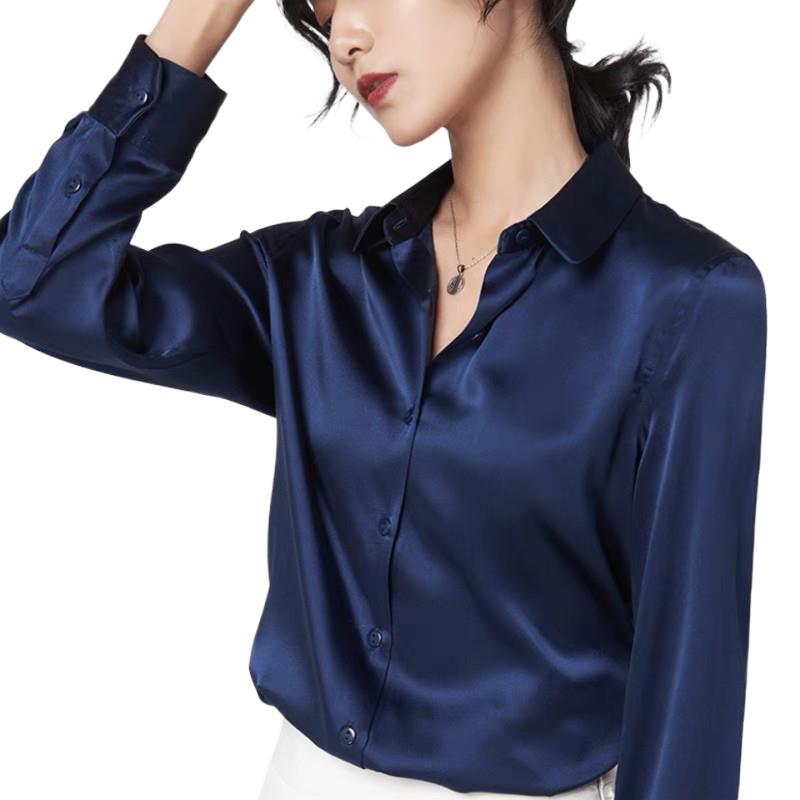Elegant Satin Long Sleeve Blou - Silk Blouse Button review and price