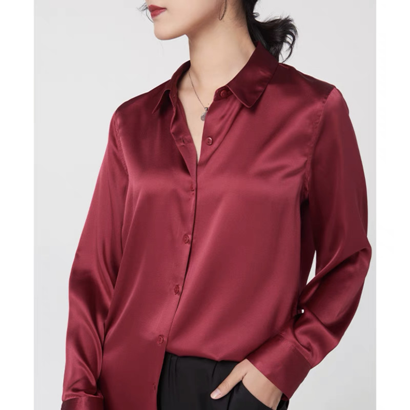 Elegant Satin Long Sleeve Blou - Silk Blouse Button review and price