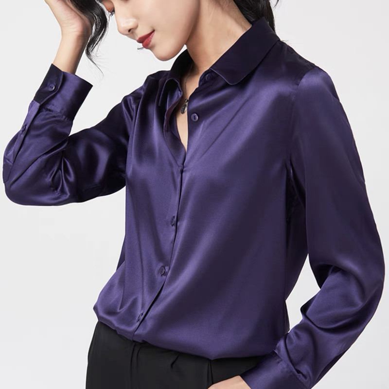 Elegant Satin Long Sleeve Blou - Silk Blouse Button review and price