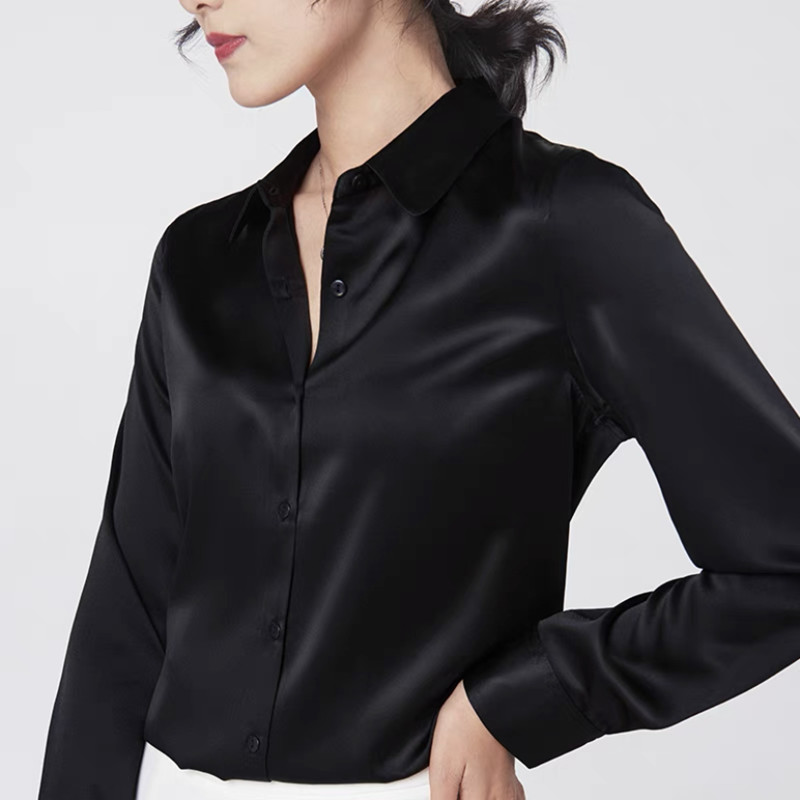 Elegant Satin Long Sleeve Blou - Silk Blouse Button review and price