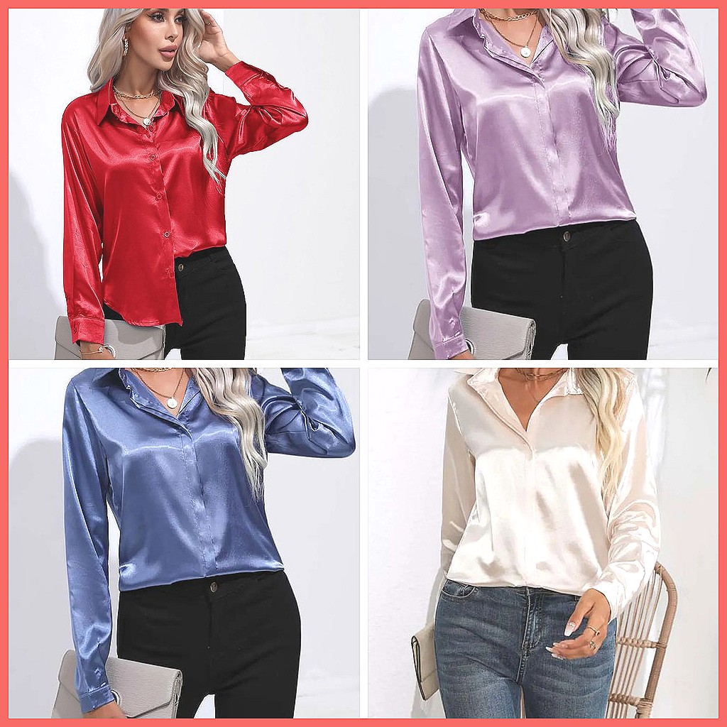 2025 Spring Summer Satin Shirt - Silk Blouse Button review and price