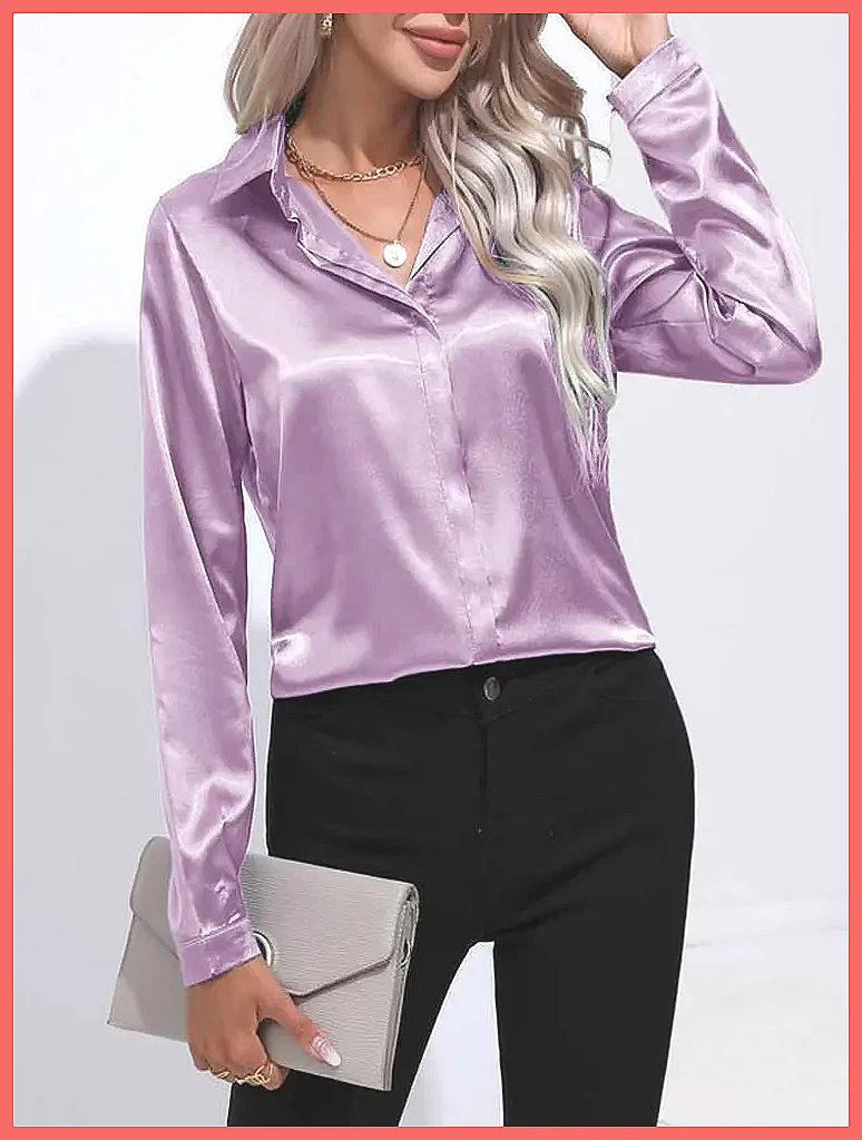 2025 Spring Summer Satin Shirt - Silk Blouse Button review and price