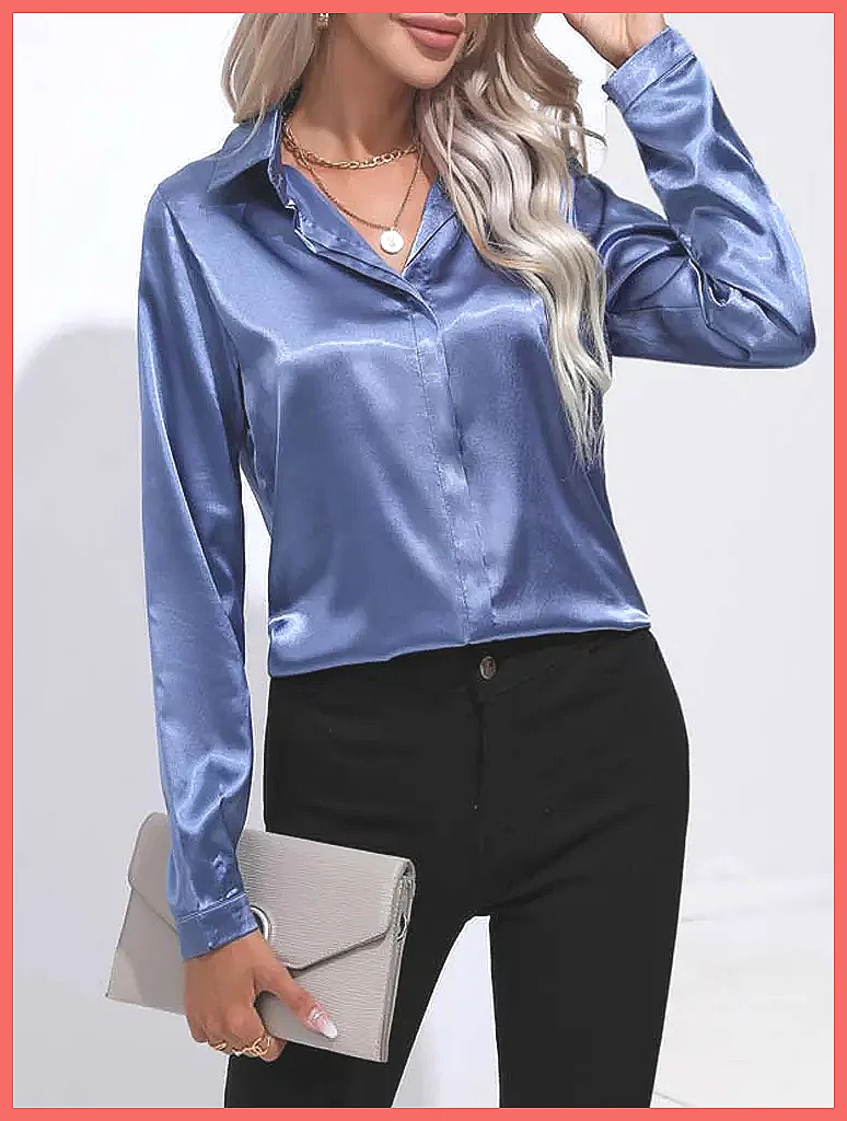 2025 Spring Summer Satin Shirt - Silk Blouse Button review and price