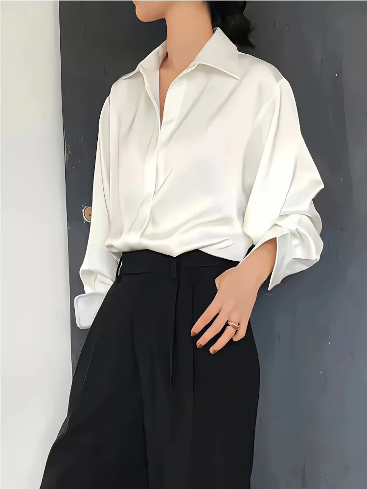 Plus Size Casual Women Silk Sh - Silk Blouse Button review and price