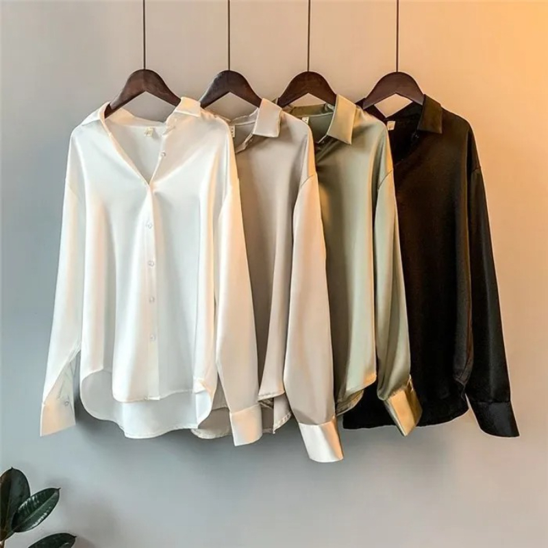 2026 Elegant Satin Loose Women - Silk Blouse Button review and price