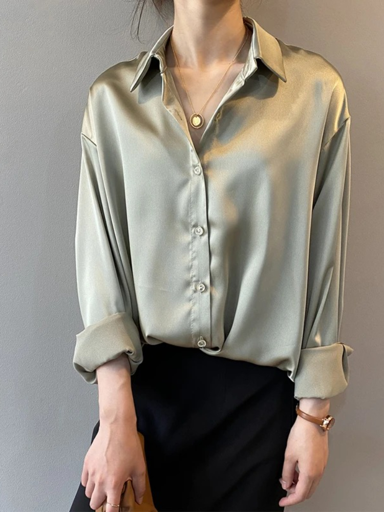 2026 Elegant Satin Loose Women - Silk Blouse Button review and price