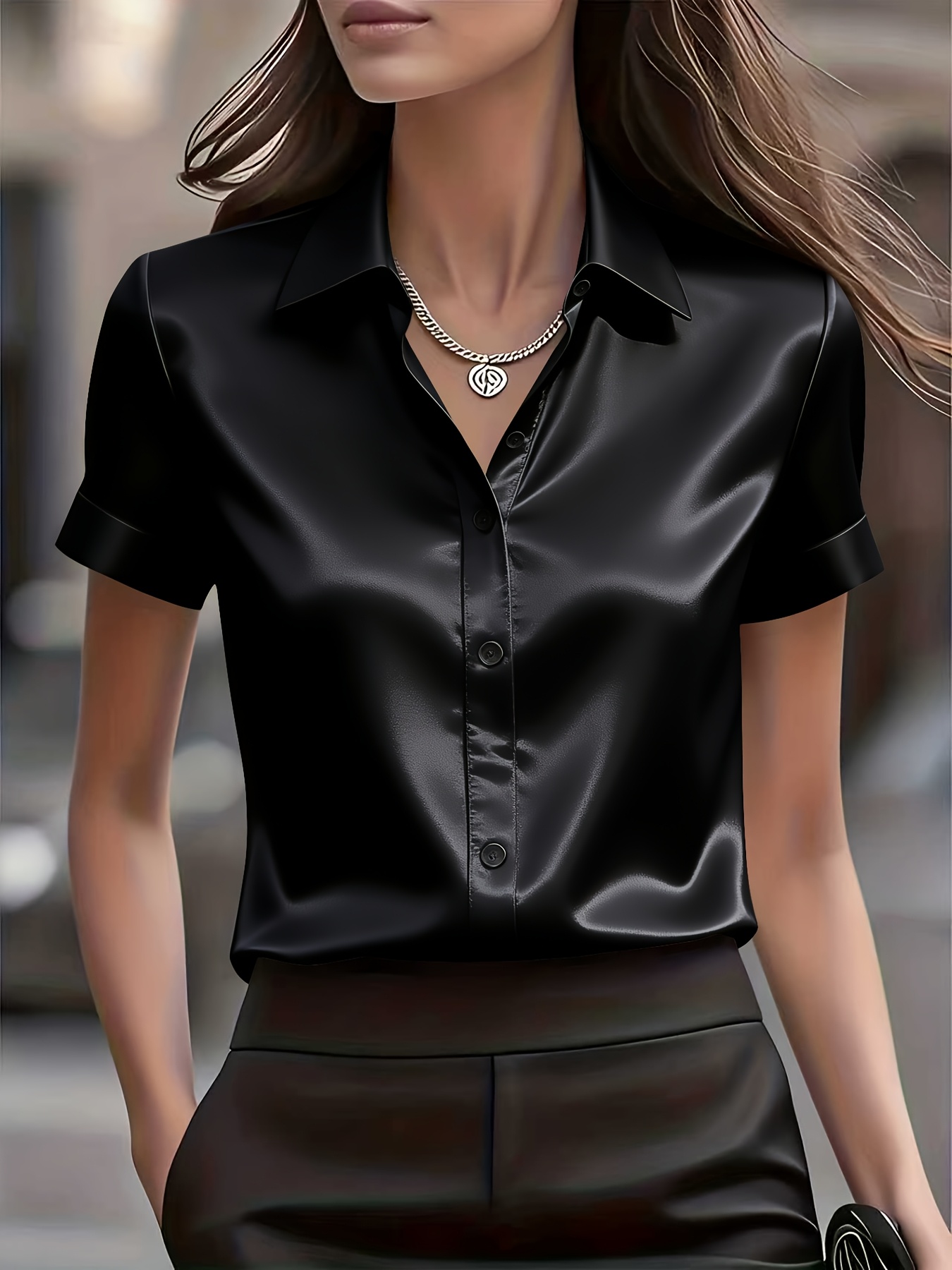 Elegant Slim Fit Silk Blend Co - Silk Blouse Button review and price