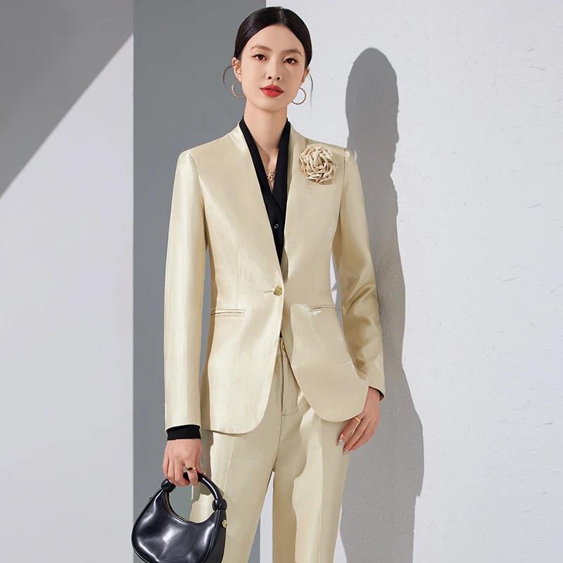 Women Blazer Pants Sets Gold A - Women'S Formal Wear Pantsuits review and price